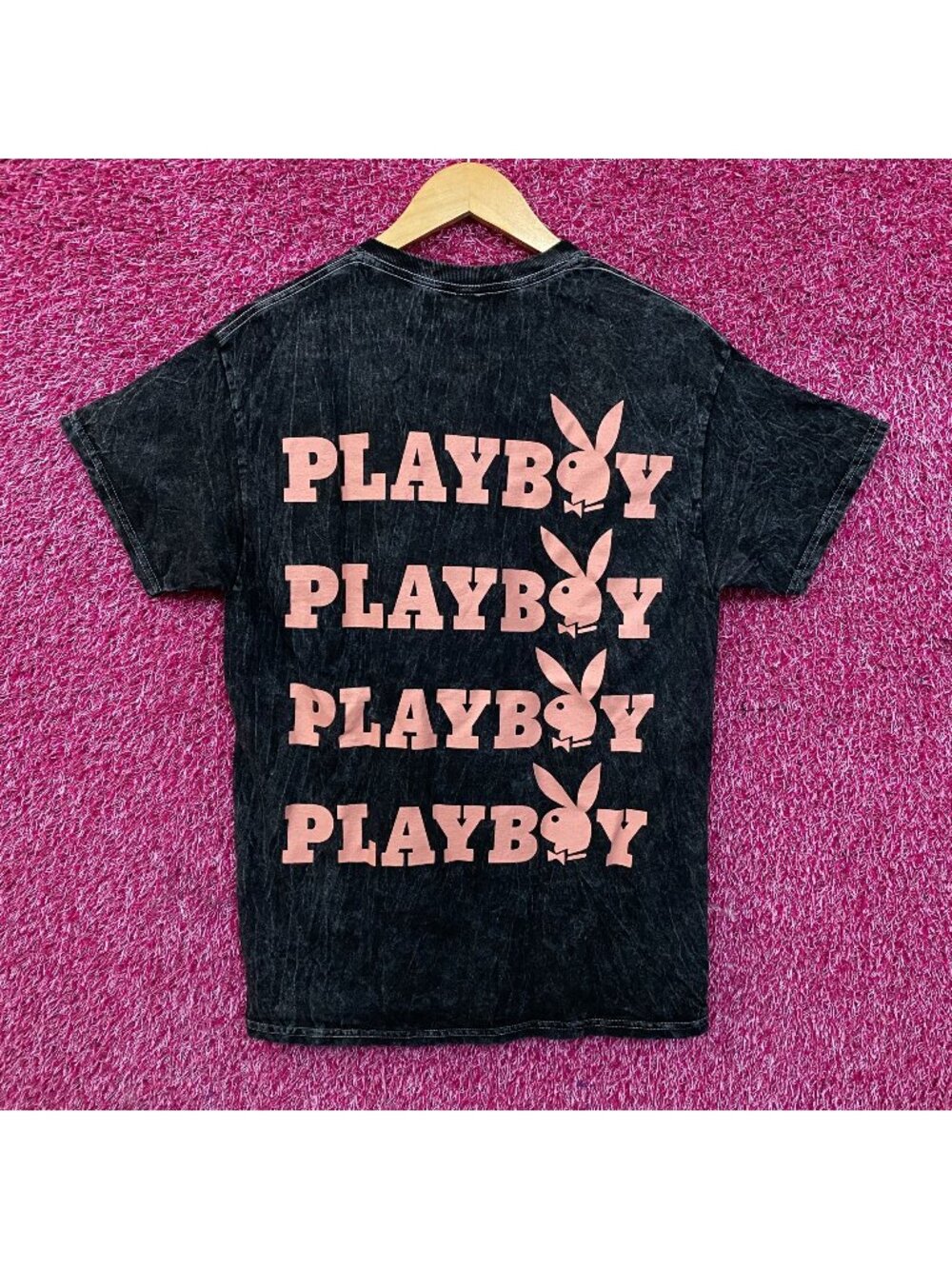 Playboy Stacked Logo Acid Wash Graphic T-Shirt Medium